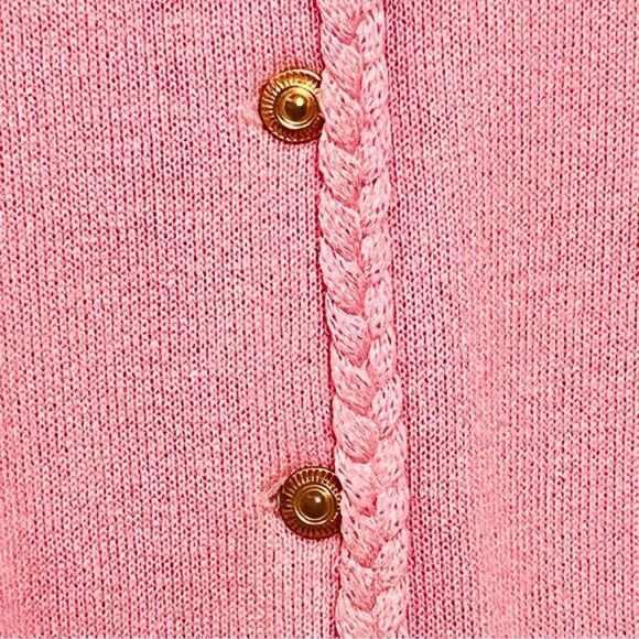 Vtg Laura By Alyzia Pink Knitted Cardigan Braids/Hems Luxury Neutral Sweater 8P - Picture 6 of 13